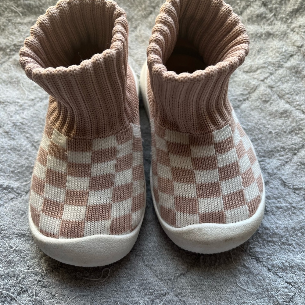 Kids Checkered Slip-On Shoes - Brown and White